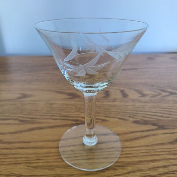McBride Glass MCB17 Mid-Century Cut Glass Etched Champagne Sherbet Glass Wheat - Picture 3 of 15